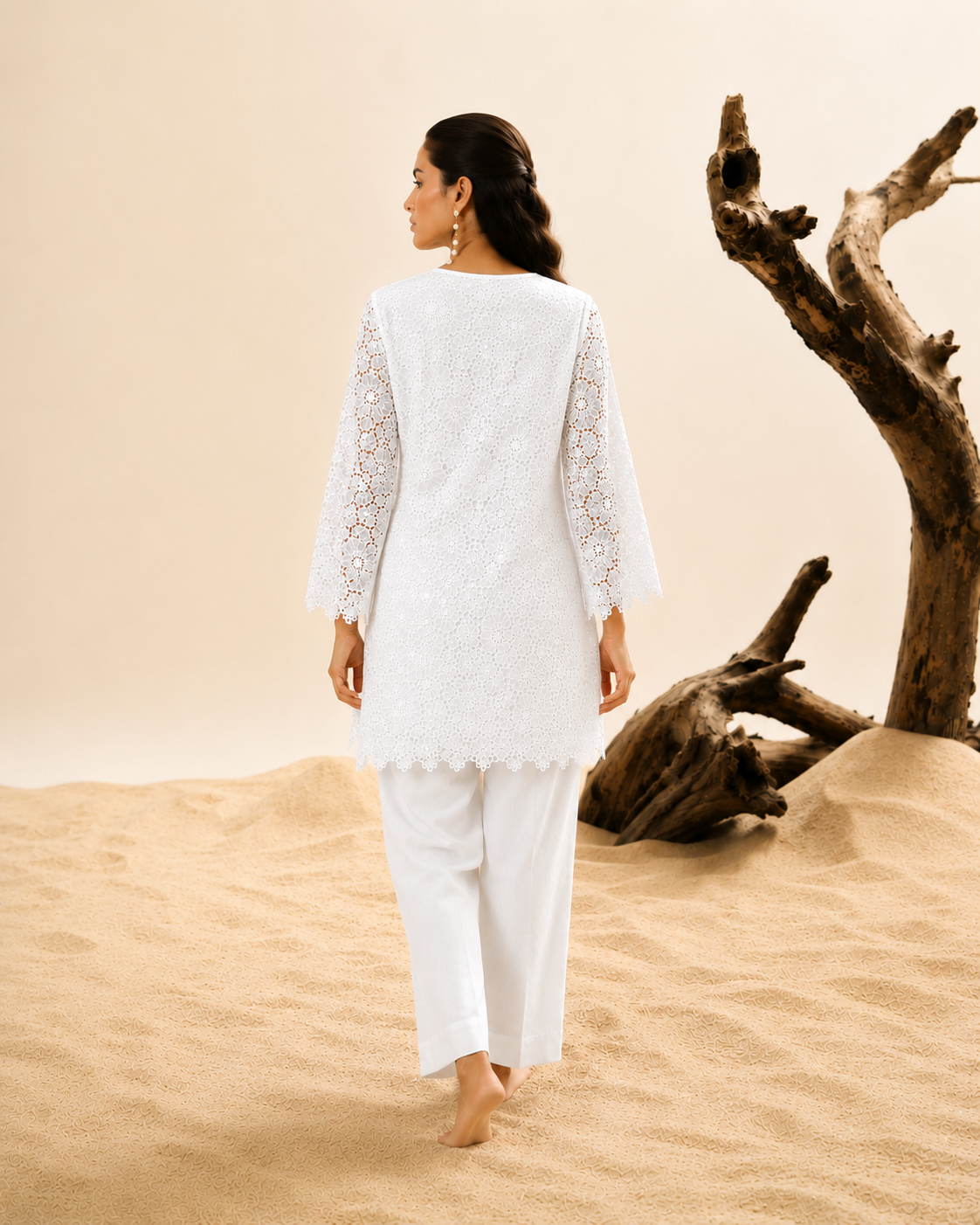 White sequins schiffli coord set