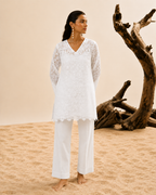 White sequins schiffli coord set