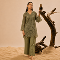 Olive green sequins schiffli coord set
