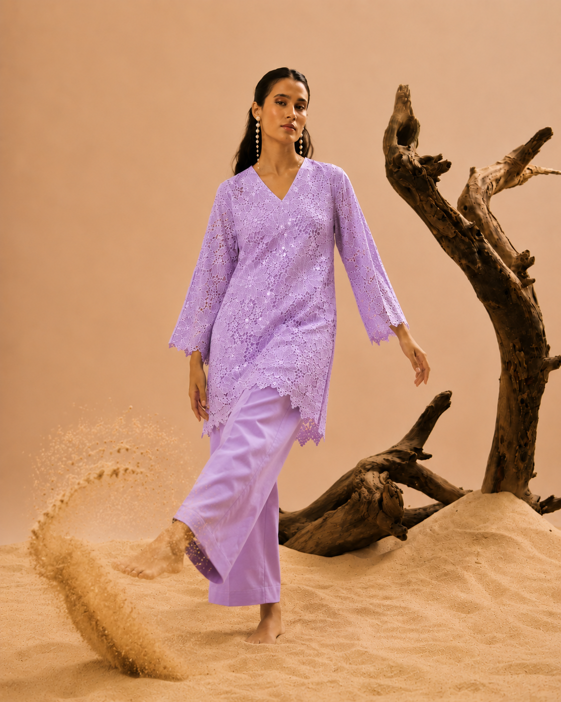Lilac sequins schiffli coord set
