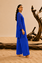 Blue sequins schiffli coord set