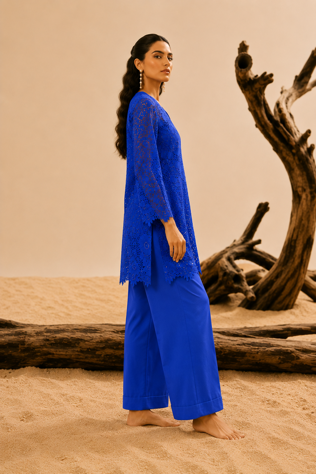 Blue sequins schiffli coord set