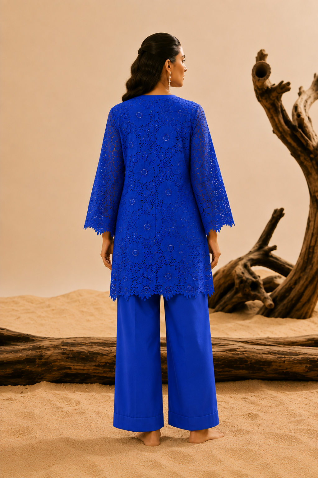 Blue sequins schiffli coord set