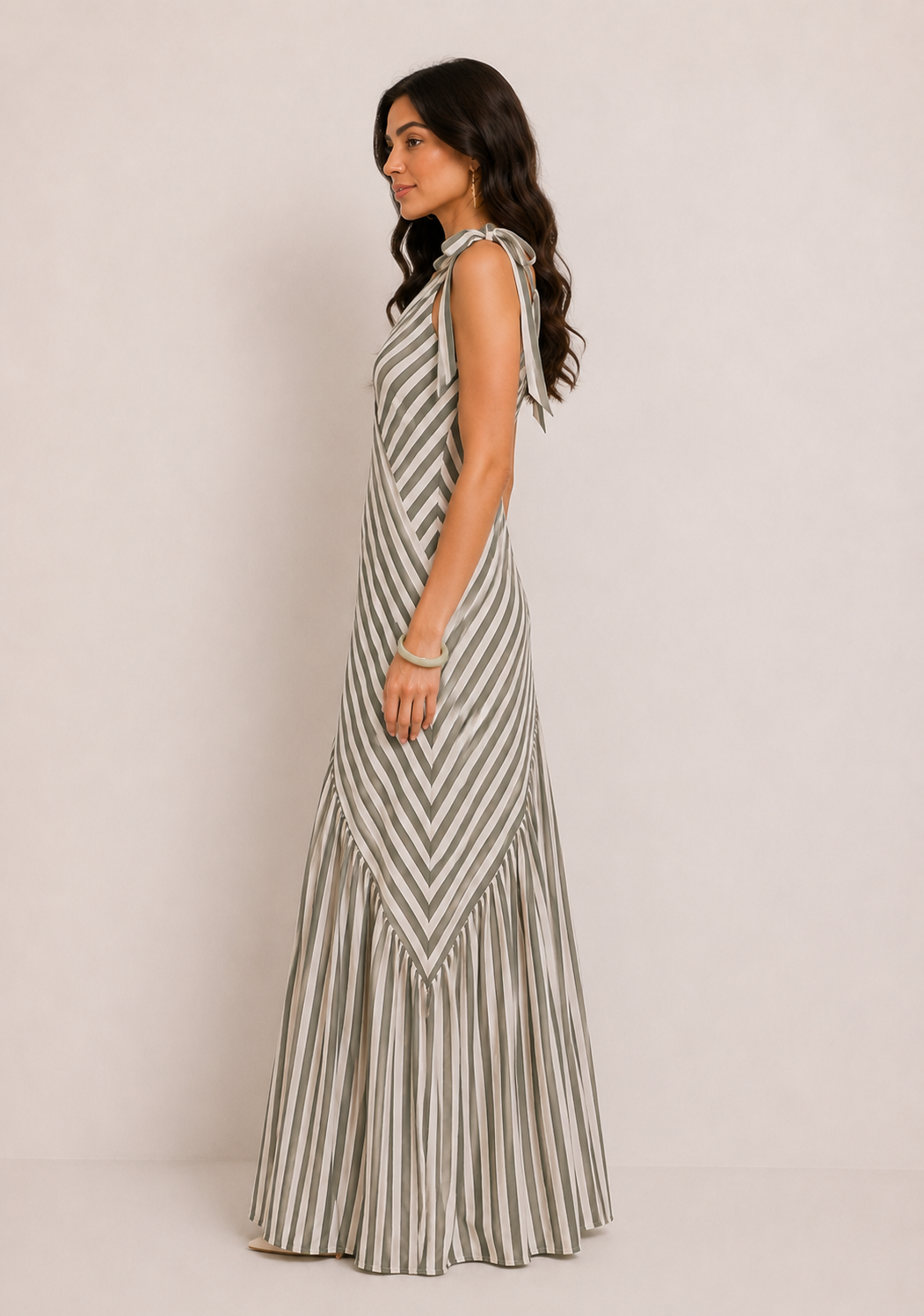 White and grey striped maxi dress