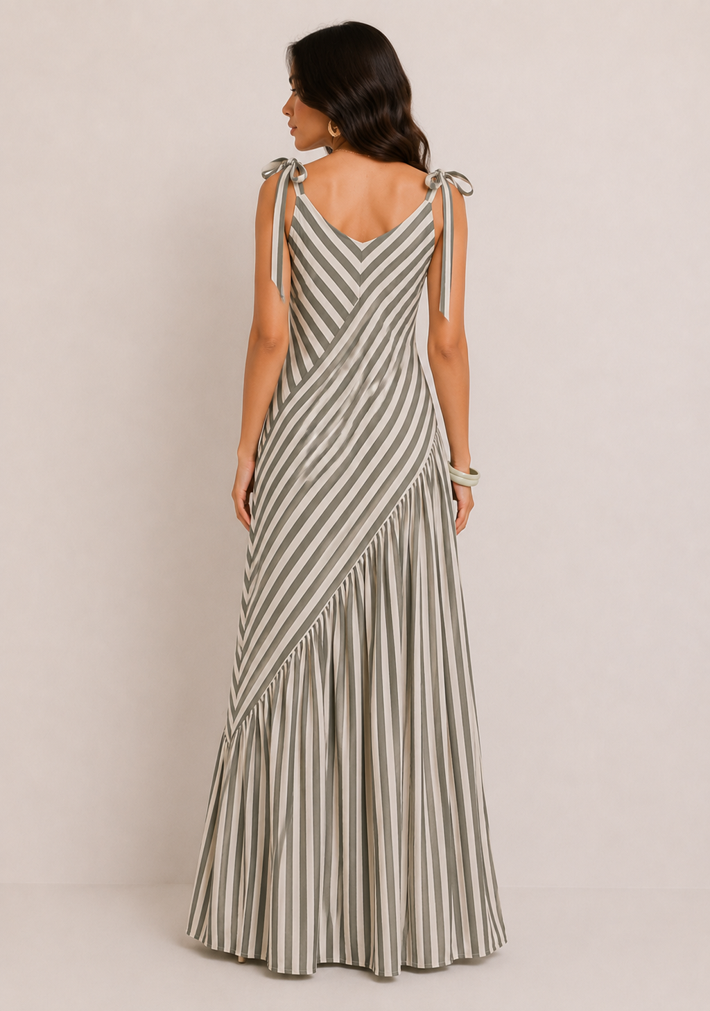 White and grey striped maxi dress
