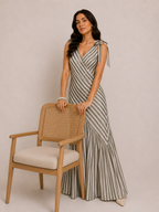 White and grey striped maxi dress