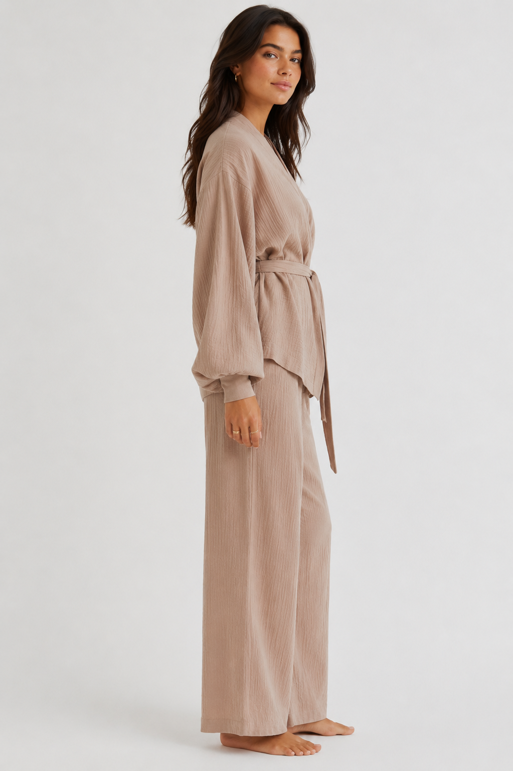 Beige crinkled coord set
