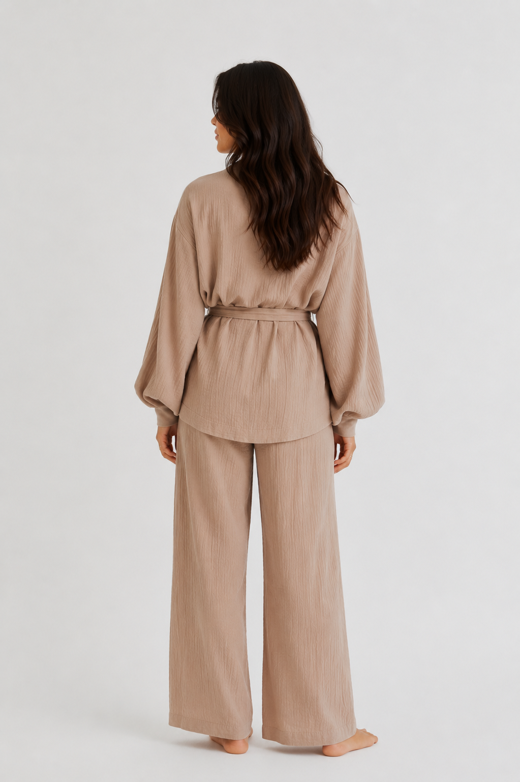 Beige crinkled coord set