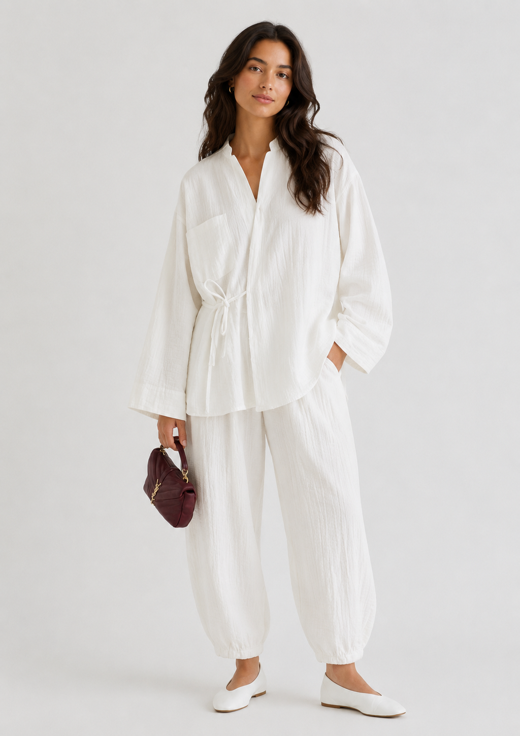 White crinkled coord set