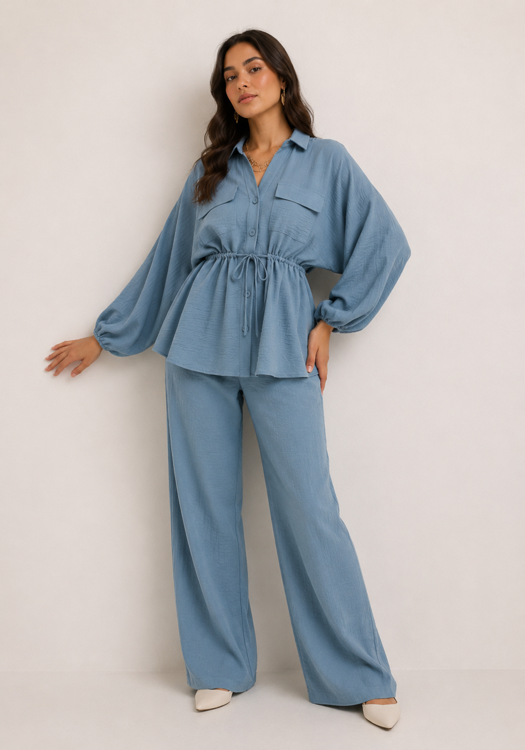 Blue drawstring coord set