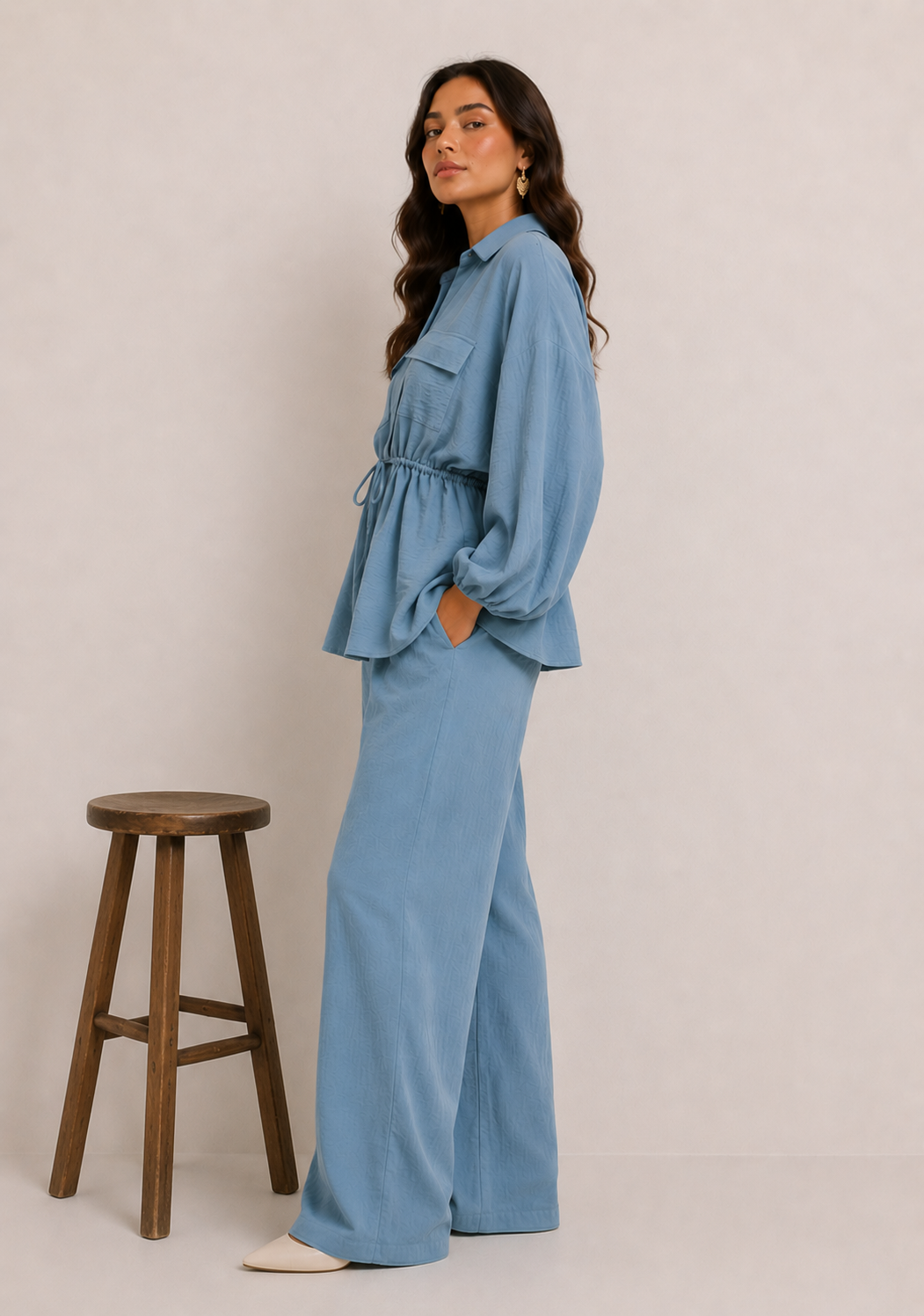 Blue drawstring coord set