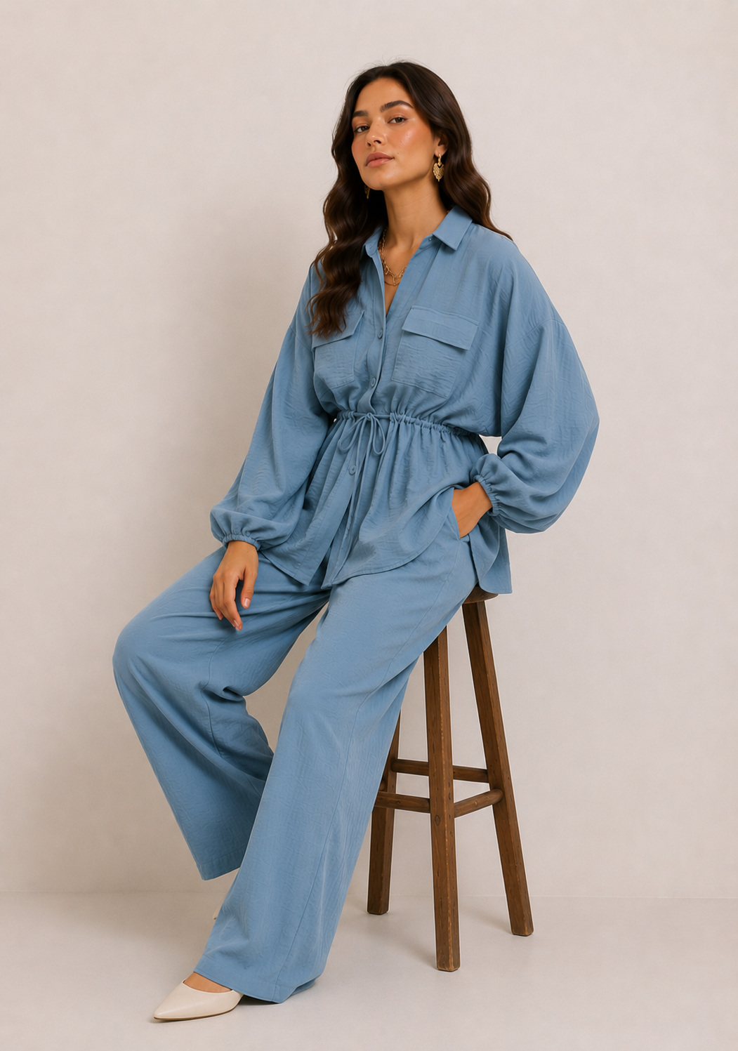 Blue drawstring coord set