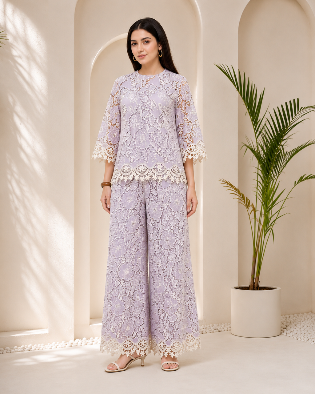 Lavender floral lace coord set