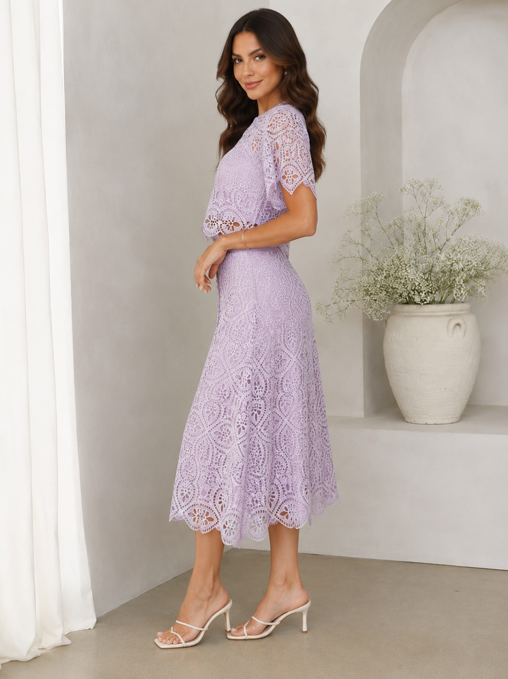Lavender cutwork skirt set