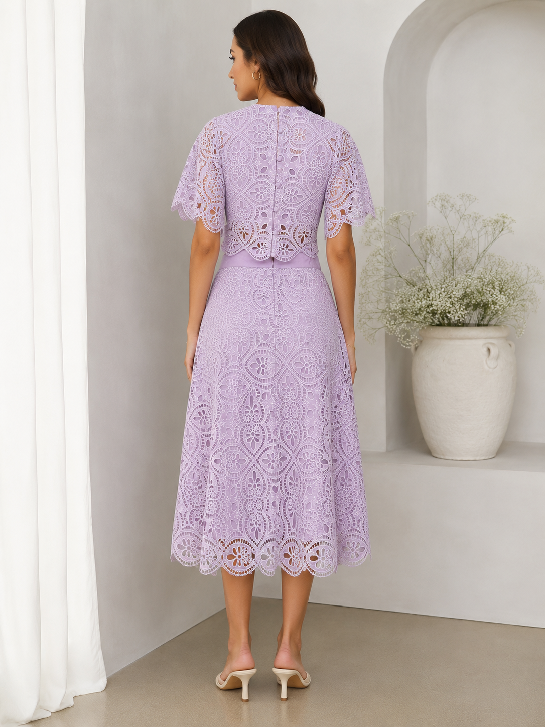 Lavender cutwork skirt set