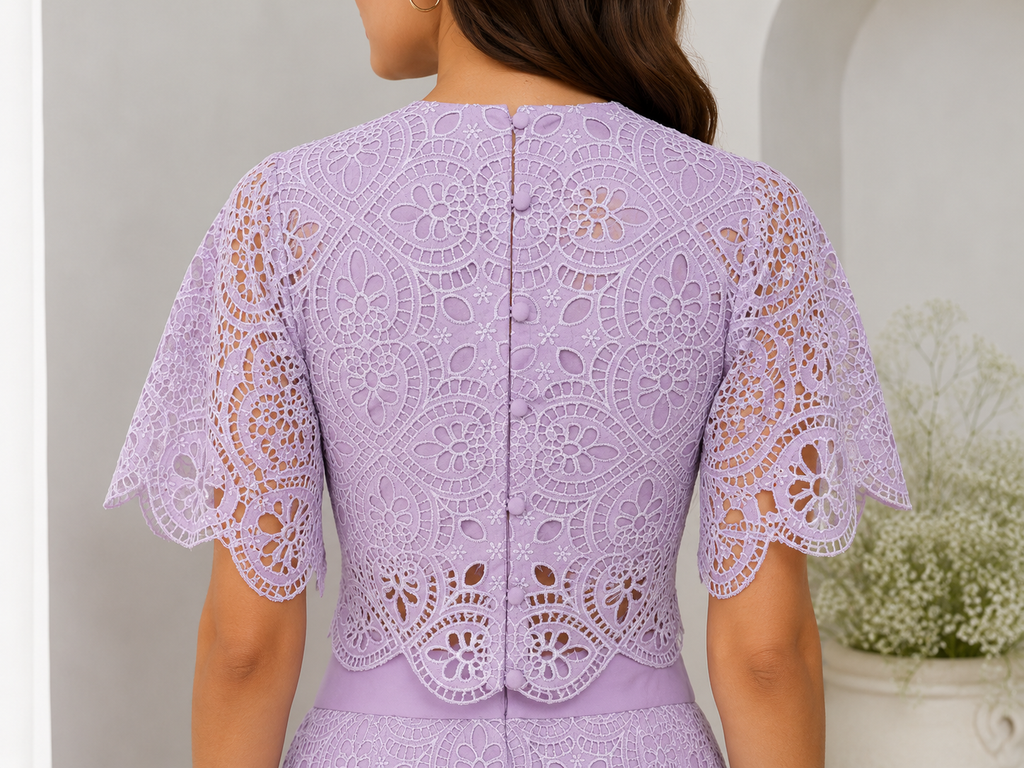 Lavender cutwork skirt set