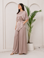 Dusty Rose satin coord set with potli bag