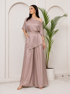Dusty Rose satin coord set with potli bag
