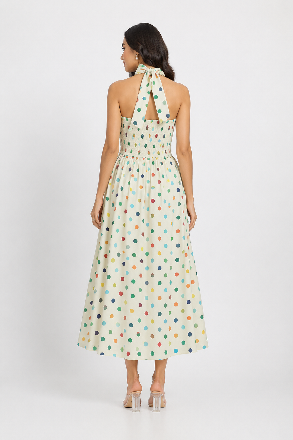 Multicolor polka dot halter dress