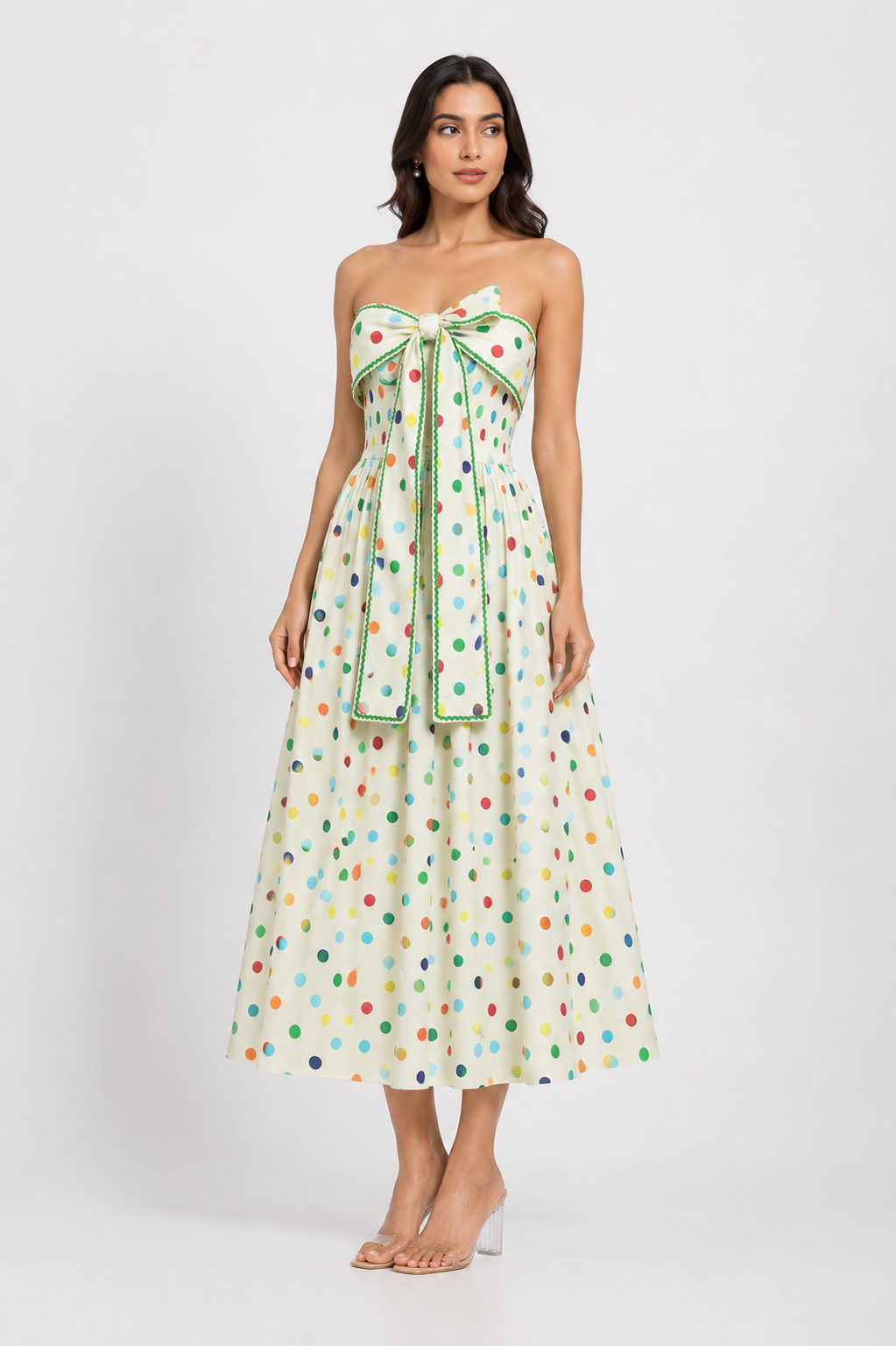 Multicolor polka dot halter dress