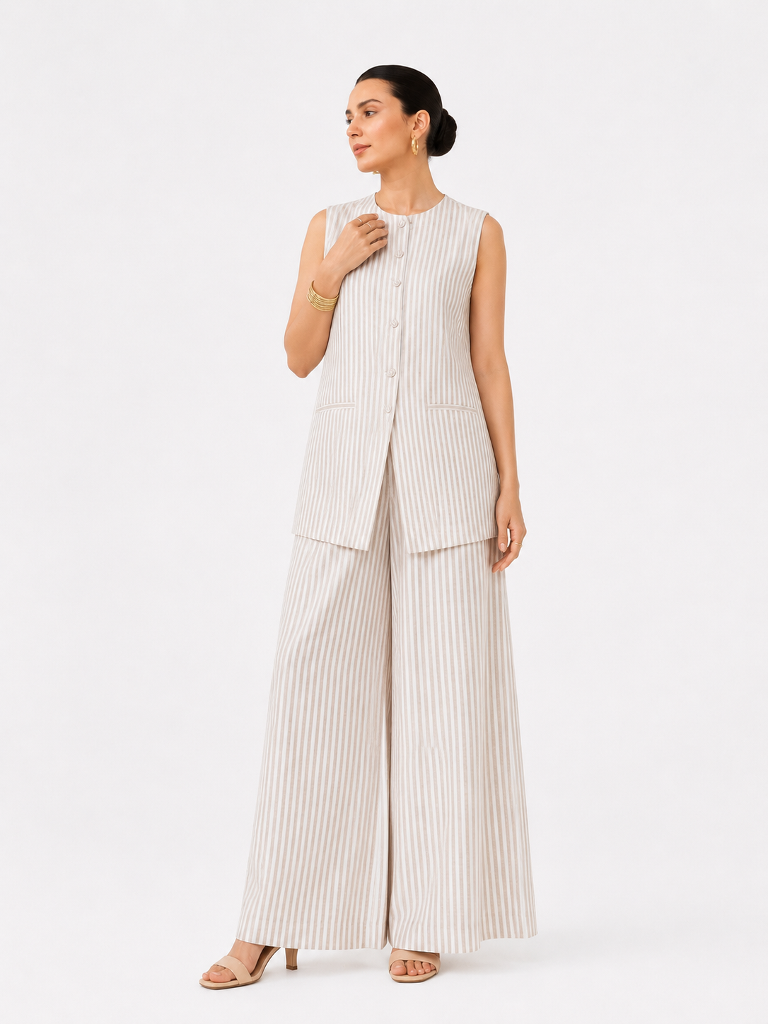 Striped sleeveless vest 3pcs set