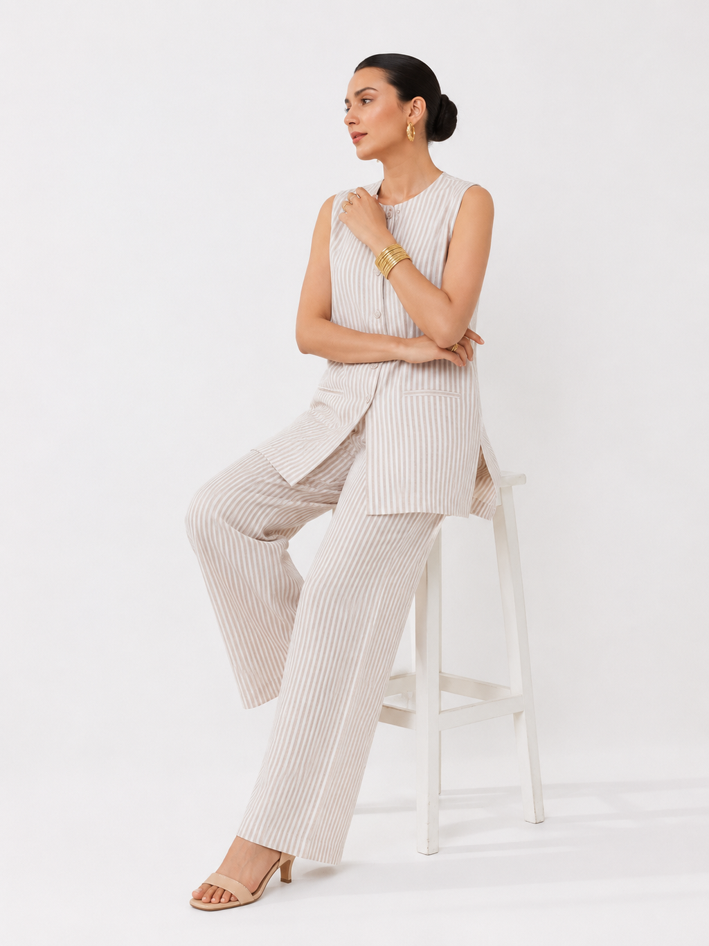 Striped sleeveless vest 3pcs set