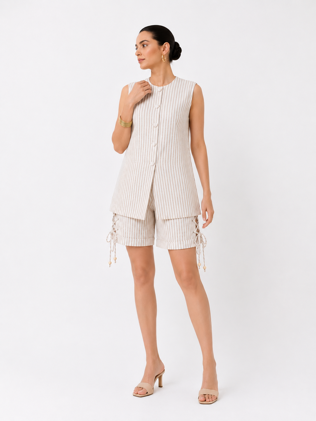Striped sleeveless vest 3pcs set