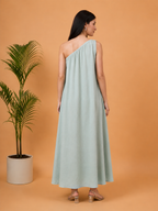 Sage green one shoulder maxi dress with bag