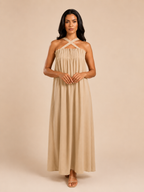 Beige tie strap maxi dress