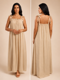 Beige tie strap maxi dress