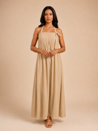 Beige tie strap maxi dress