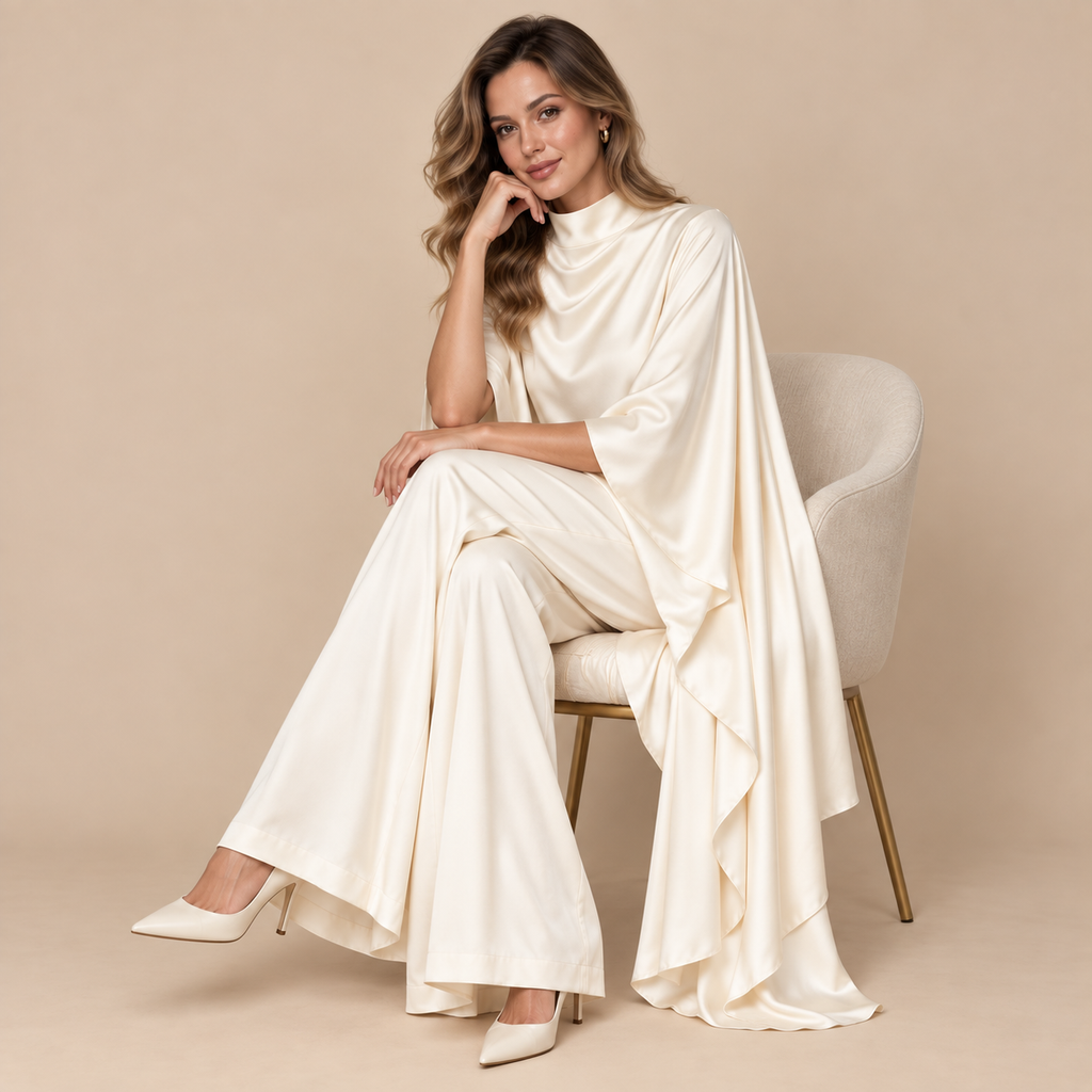 Ivory Satin Cape Co-ord Set