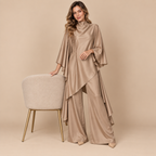 Dark Beige Satin Cape Co-ord Set