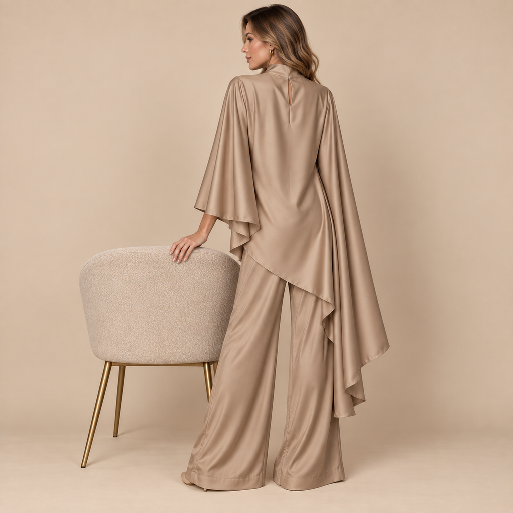 Dark Beige Satin Cape Co-ord Set
