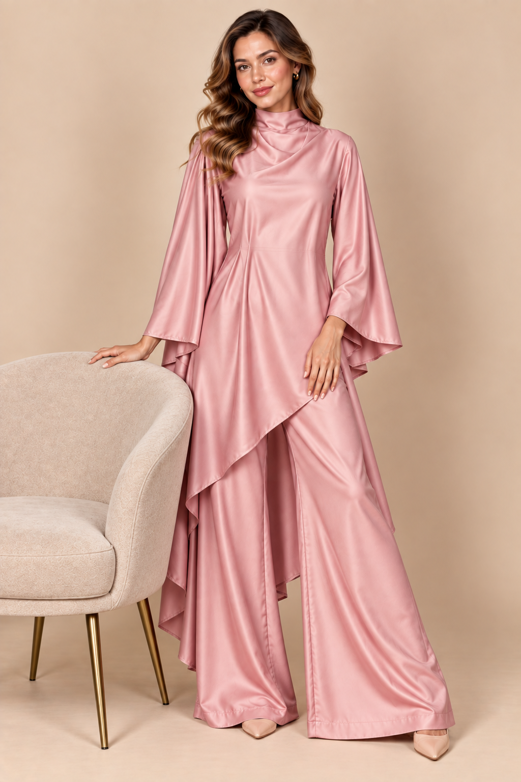 Pink Satin Cape Co-ord Set