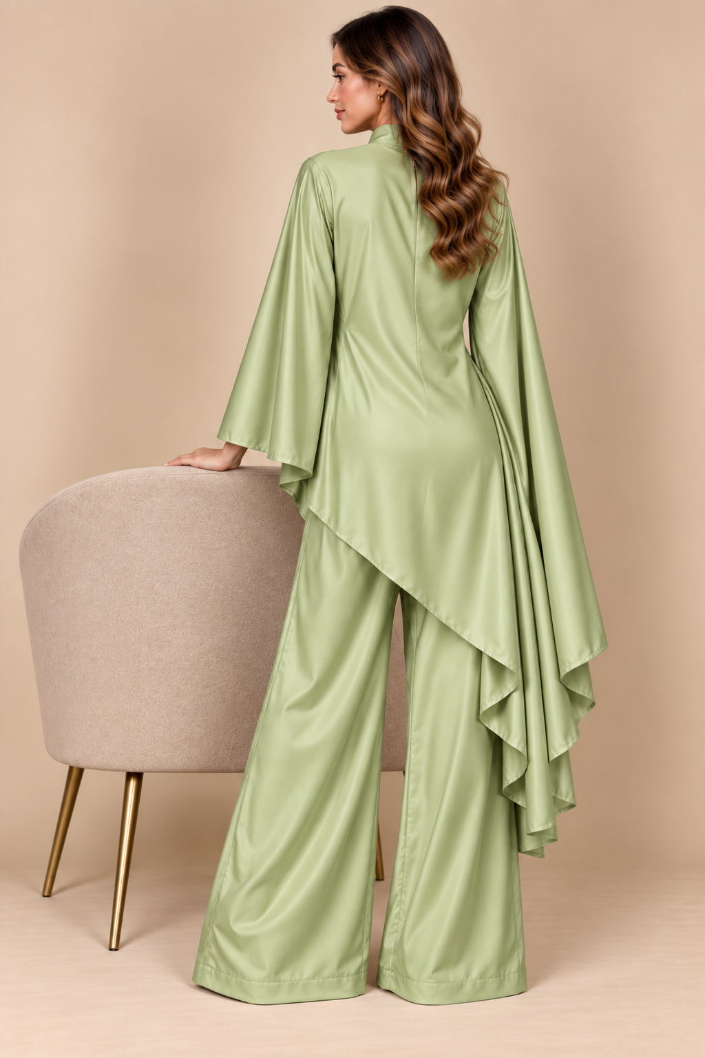 Green Satin Cape Co-ord Set
