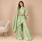 Green Satin Cape Co-ord Set