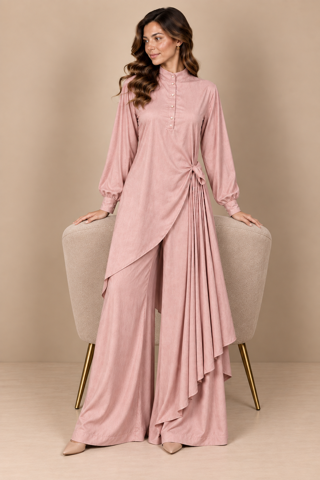 Pink Taupe Draped Co-Ord Set