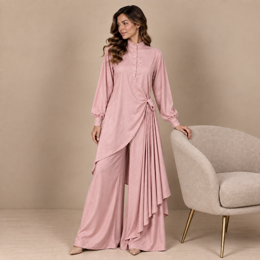 Pink Taupe Draped Co-Ord Set