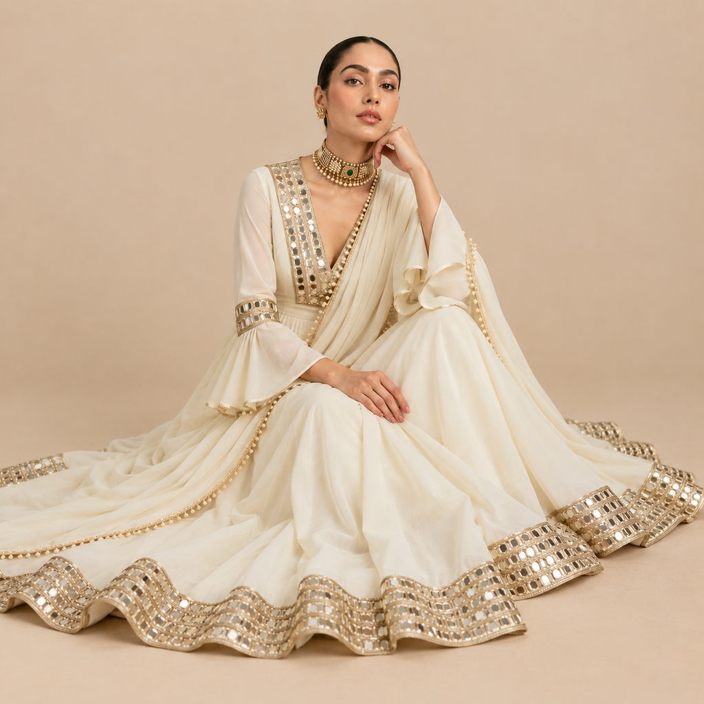 Ivory mirrorwork sharara set