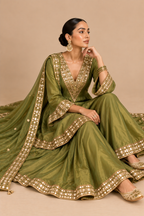 Olive green mirrorwork sharara set
