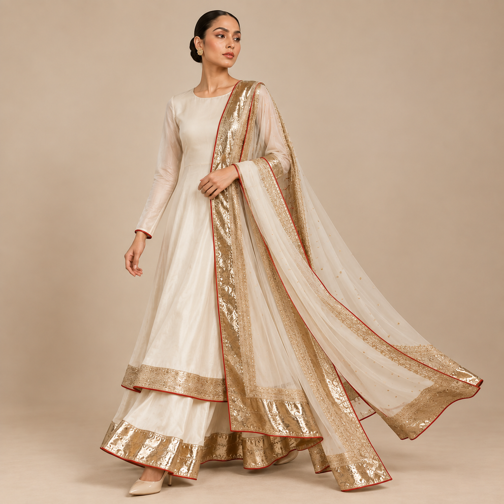 Ivory Anarkali Sharara Set