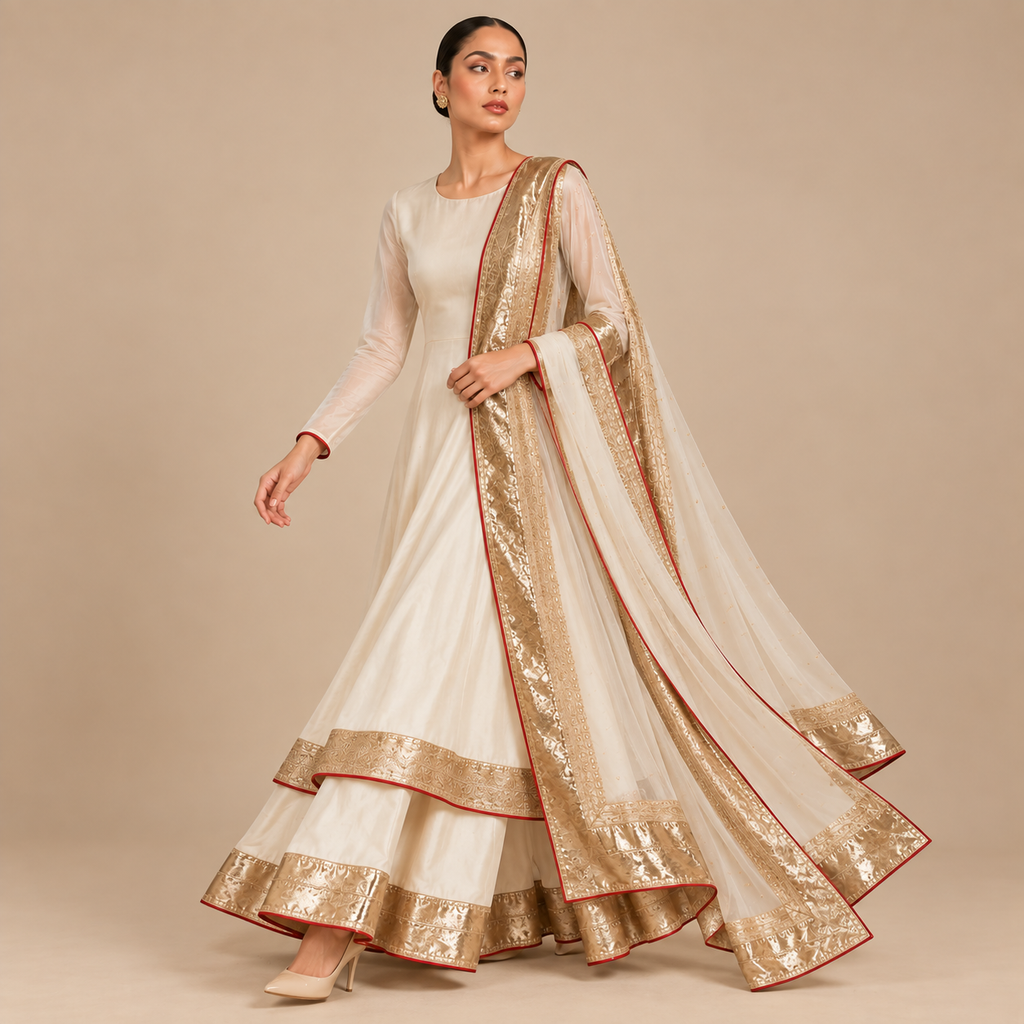 Ivory Anarkali Sharara Set