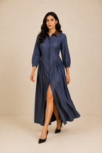 Leather accent denim dress