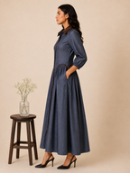 Leather accent denim dress