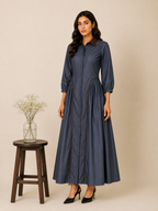 Leather accent denim dress
