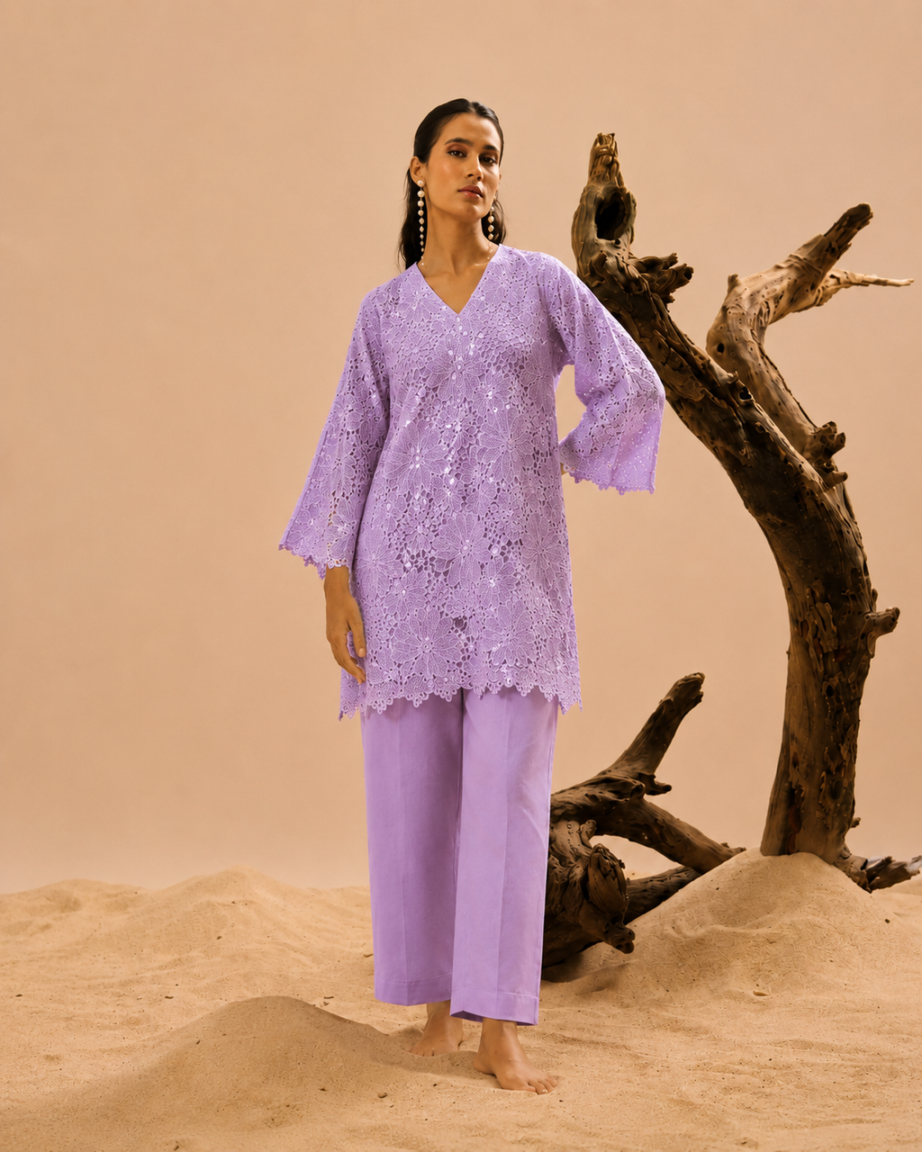 Lilac sequins schiffli coord set