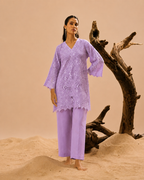 Lilac sequins schiffli coord set
