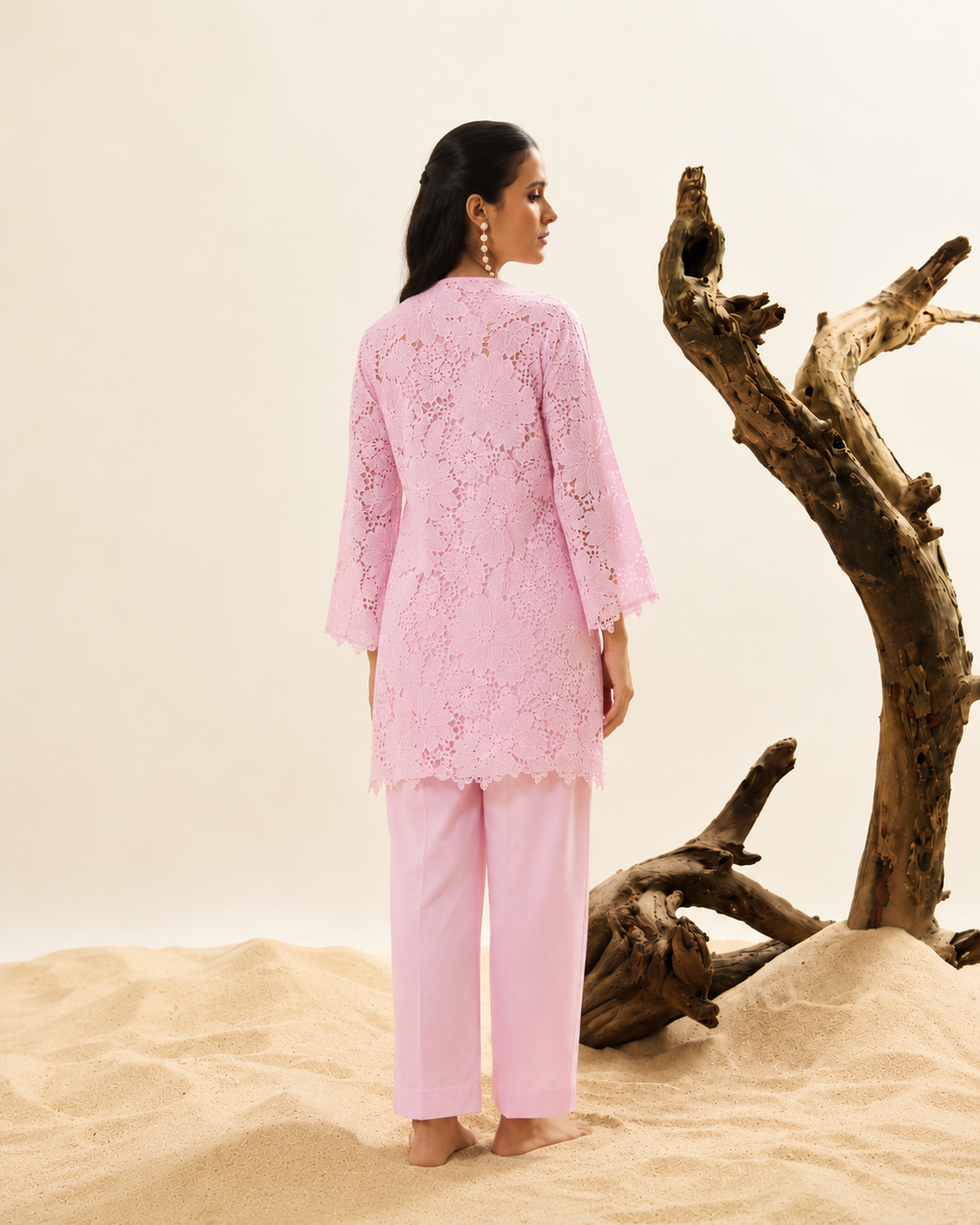 Pink sequins schiffli coord set