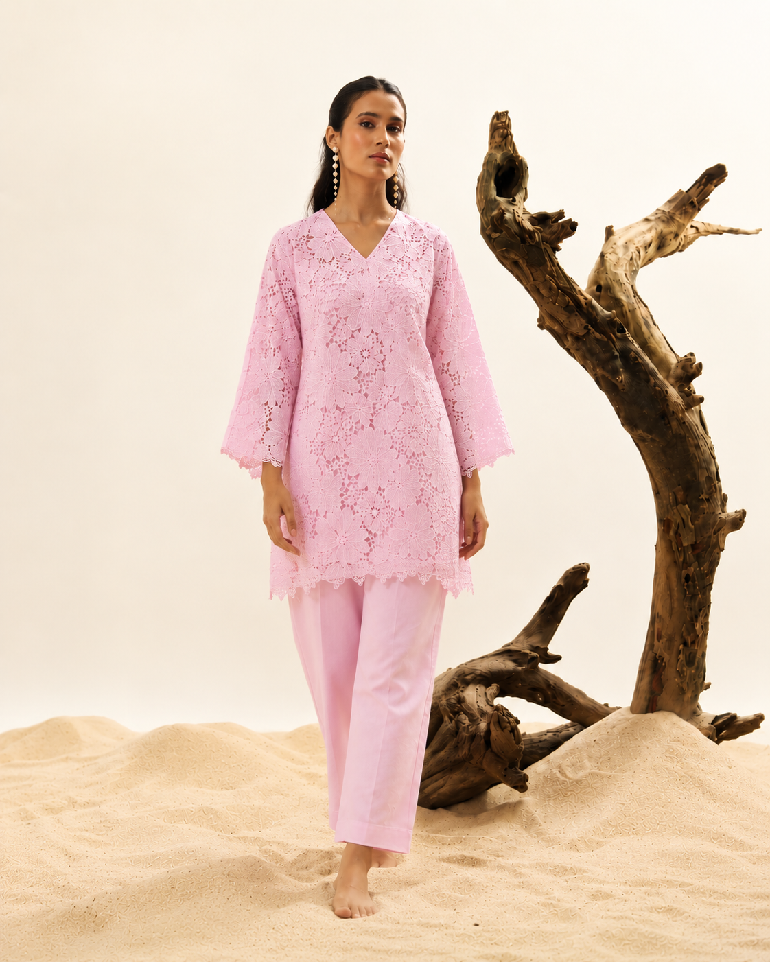 Pink sequins schiffli coord set